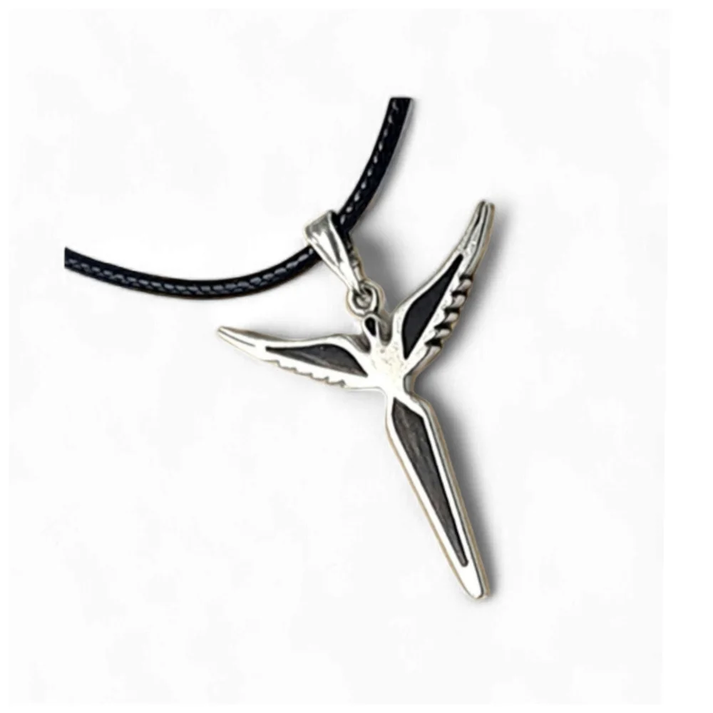 Sterling Silver and Black Onyx Angel with Wings Pendant Necklace